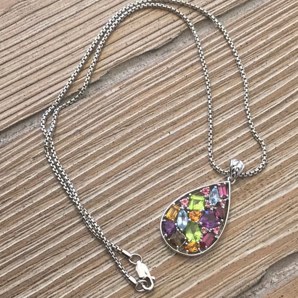 Zales Gorgeous!!!! Multi-Gemstone Teardrop-Shaped Pendant in Sterling Silver - Picture 2 of 10